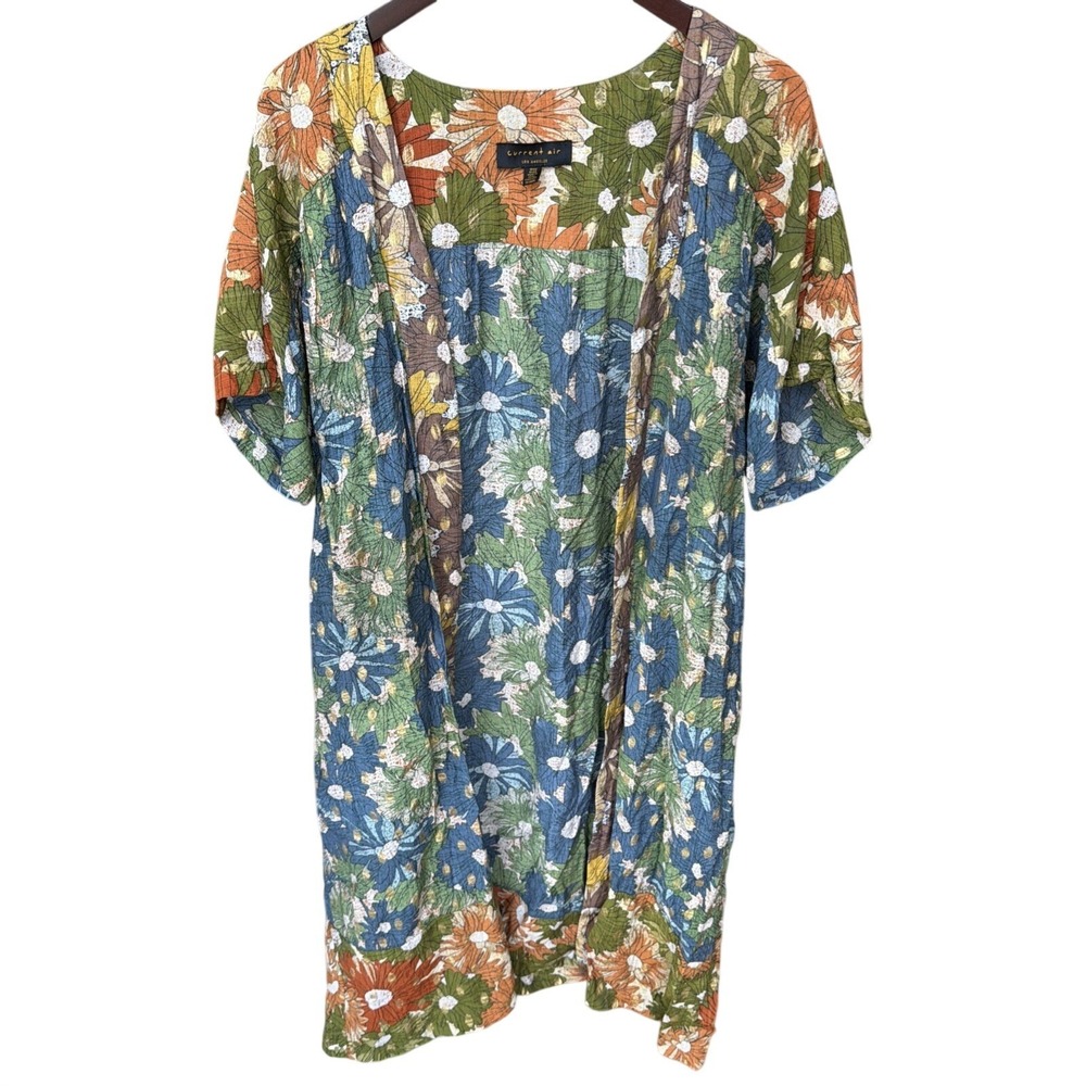 Anthropologie Current Air Floral Kimono Women OS Multicolor Metallic Boho Fairy